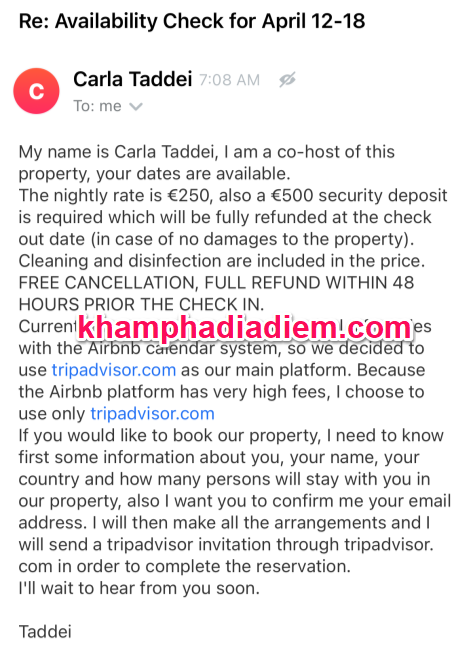 lừa đảo qua Airbnb qua tripadvisor